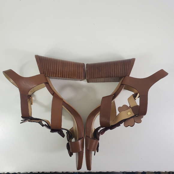 MICHAEL KORS Leather + Wood Flower Strappy Cage Heels / Sandals - Picture 6 of 16